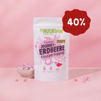 Produktbild des Joghurt-Erdbeer Knuspertoppings von Nutripur. Jetzt 40 Prozent Rabatt