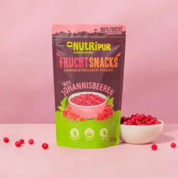 Hier ist ein Produktbild der gefriergetrockneten roten Johannisbeeren von NutriPur