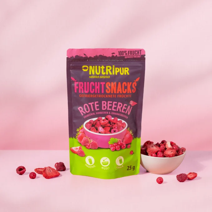 Hier ist ein Produktbild des gefriergetrockneten rote Beerenmix von Nutripur