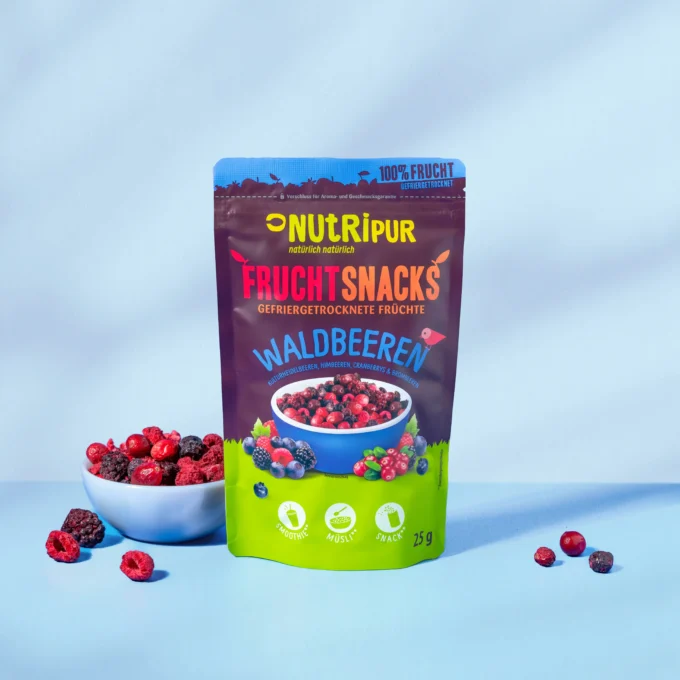 Hier ist ein Produktbild des gefriergetrockneten Waldbeeren-Mix von Nutripur