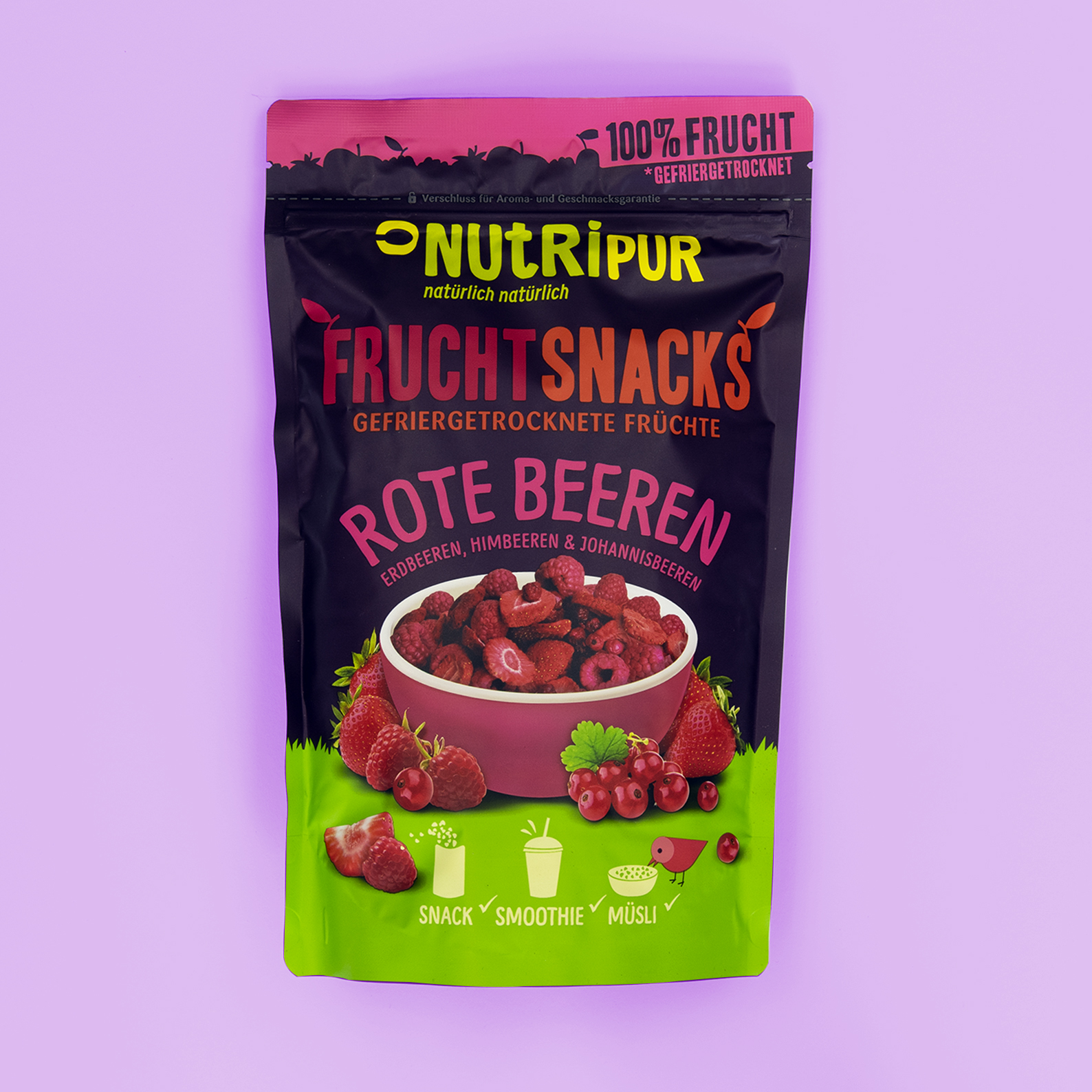 Gefriergetrocknete Früchte ohne Zusätze rote Beeren Erdbeeren Himbeeren Johannisbeeren natürlich Smoothie Bowl