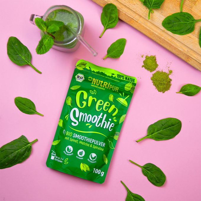 Green Smoothie Smoothiepulver Spinat Matcha Spirulina Super Food natürlich