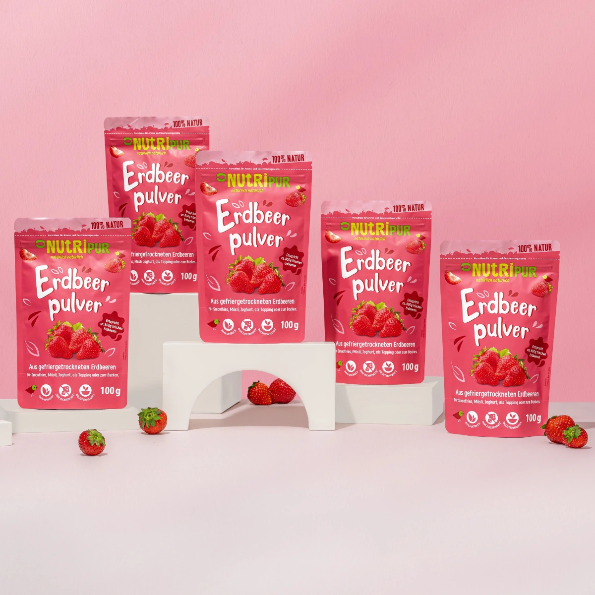 5 x 100g Fruchtpulver Erdbeeren, gefriergetrocknet