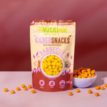 Hier ist ein Produktbild der Kichererbsen-Snacks mit Barbecue-Geschmack von NutriPur