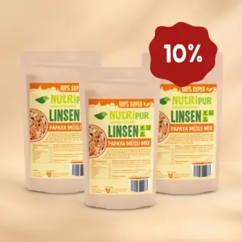 Hier ist ein Produktbild des Angebots 3 x 150 Gramm Linsen-Müsli Papaya. Jetzt 10 Prozent Rabatt