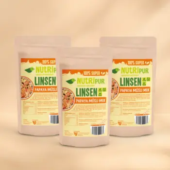 Angebot 3 x 150 Gramm Linsen-Müsli Papaya.