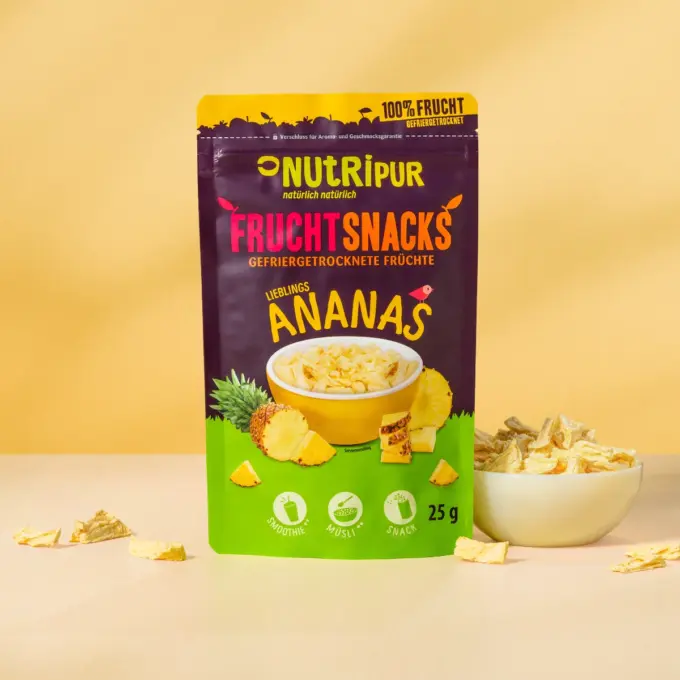 Hier ist ein Produktbild der gefriergetrockneten Ananas von NutriPur