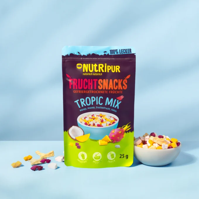 Hier ist ein Produktbild des gefriergetrockneten Tropicfrüchte-Mix von Nutripur