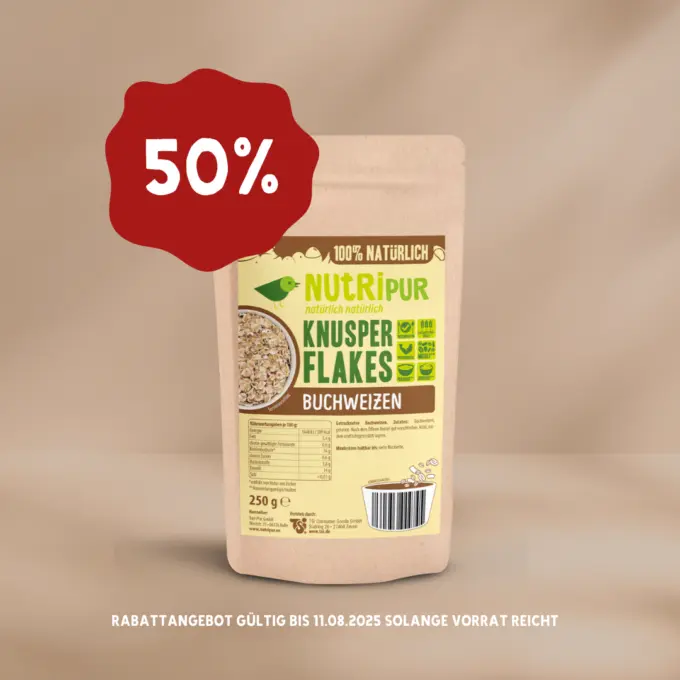 1. Produktbild Buchweizen Knusperflocken mit 50% Rabatt gültig bis 11. August 2025 solange Vorrat reicht.