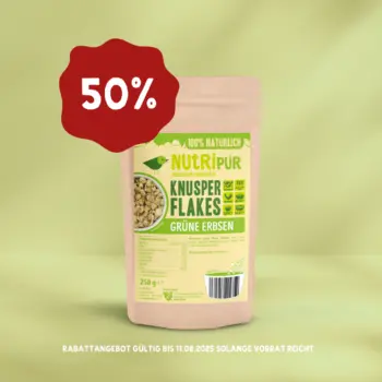 1. Produktbild Grüne Erbsen Knusperflocken mit 50% Rabatt gültig bis 11. August 2025 solange Vorrat reicht.