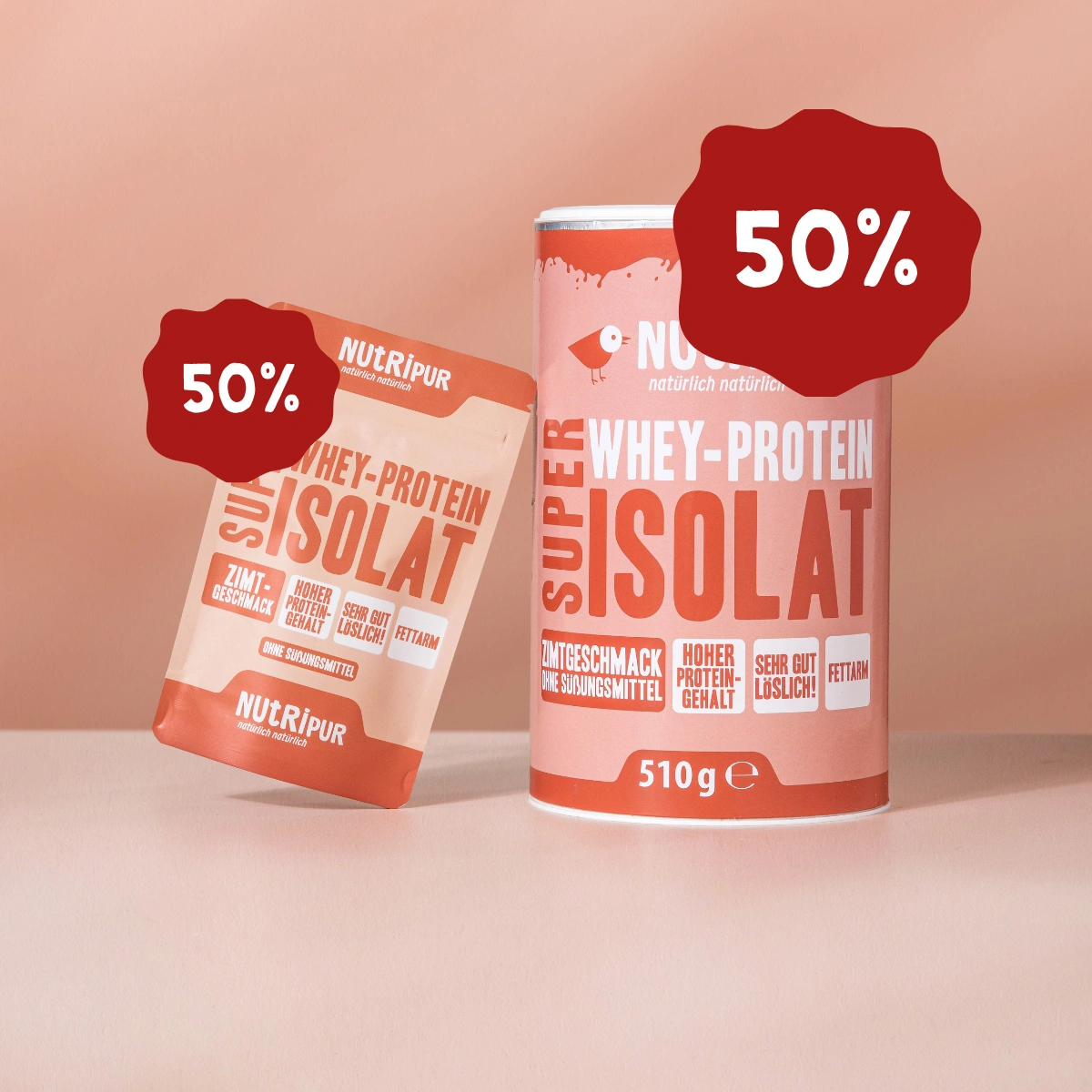 Hier ist ein Bild der von NutriPur zum Kauf angebotenen Variante des Super Isolat Whey Proteinpulvers Zimt. Jetzt 50% Rabatt