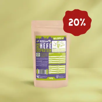 Hier ist ein Produktbild des Super Hefe-Proteins jetzt 20 Prozent Rabatt