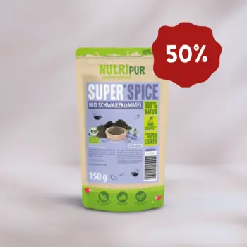 Hier ist ein Produktbild vom SuperSpice Bio-Schwarzkümmel (gemahlen) von NutriPur. Jetzt 50 Prozent Rabatt