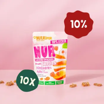 Hier ist ein Produktbild des Angebots 10 x 35 Gramm NUR Frucht Softies Himbeere und Apfel mit Crispies