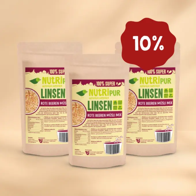 Hier ist ein Produktbild des Angebots 3 x 150 Gramm Linsen-Müsli rote Beeren