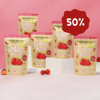 ier ist ein Produktbild des Angebots 5 x 100 Gramm Fruchtpulver Erdbeer Bio