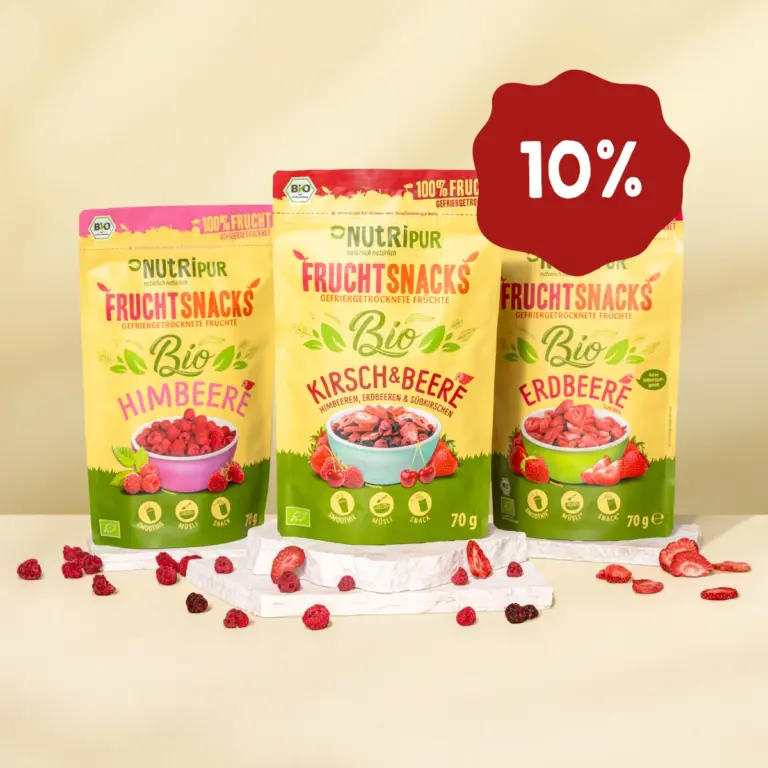 Hier ist ein Produktbild des Angebots gefriergetrocknete Früchte im Bio Trio-Set