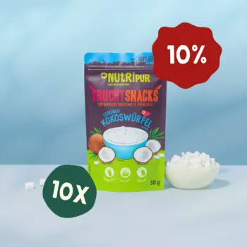 Hier ist ein Produktbild des Angebots gefriergetrocknete Kokoswürfel 10x50 Gramm