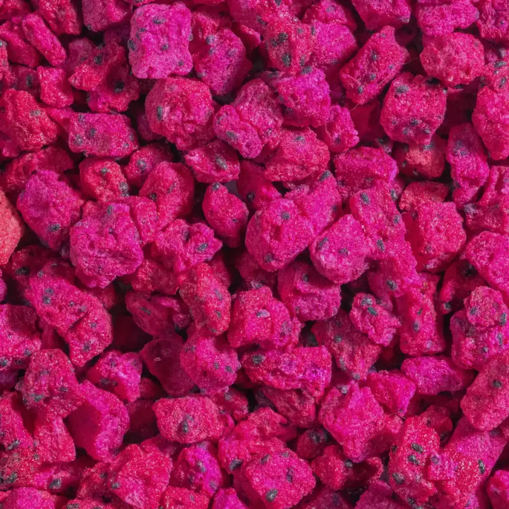 Ein Bild zeigt eine Makroaufnahme der gefriergetrockneten Drachenfrüchte von Nutripur