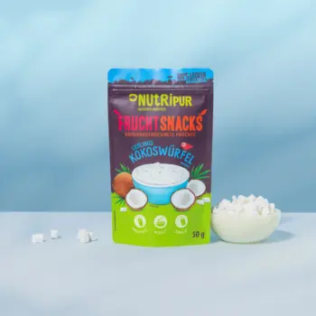 Hier ist ein Produktbild der gefriergetrockneten Kokoswürfel-Zubereitung von NutriPur