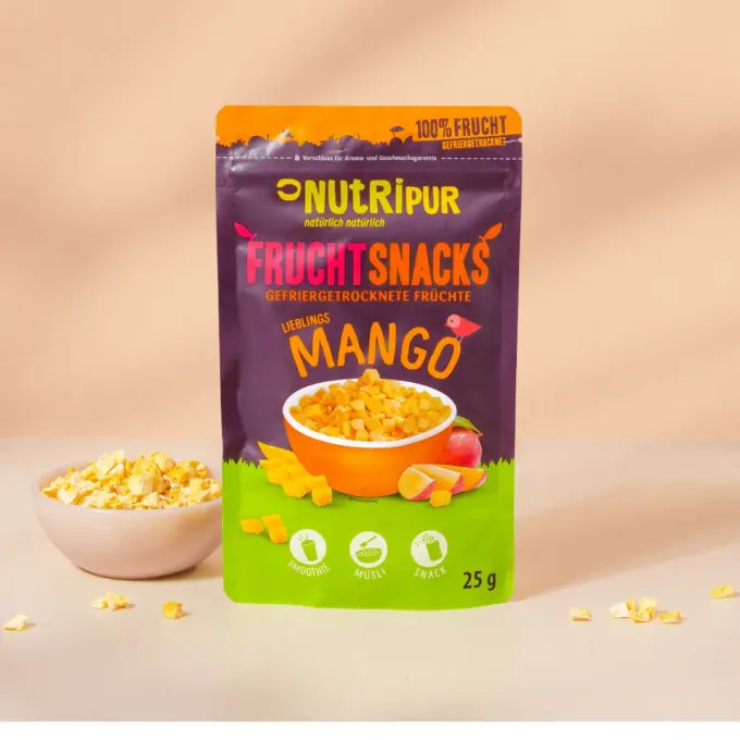 Hier ist ein Produktbild der gefriergetrockneten Mango von Nutripur