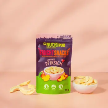 Hier ist ein Produktbild der gefriergetrockneten Pfirsiche von Nutripur