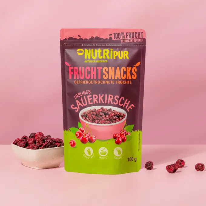 Hier ist ein Produktbild der gefriergetrockneten Sauerkirschen von NutriPur