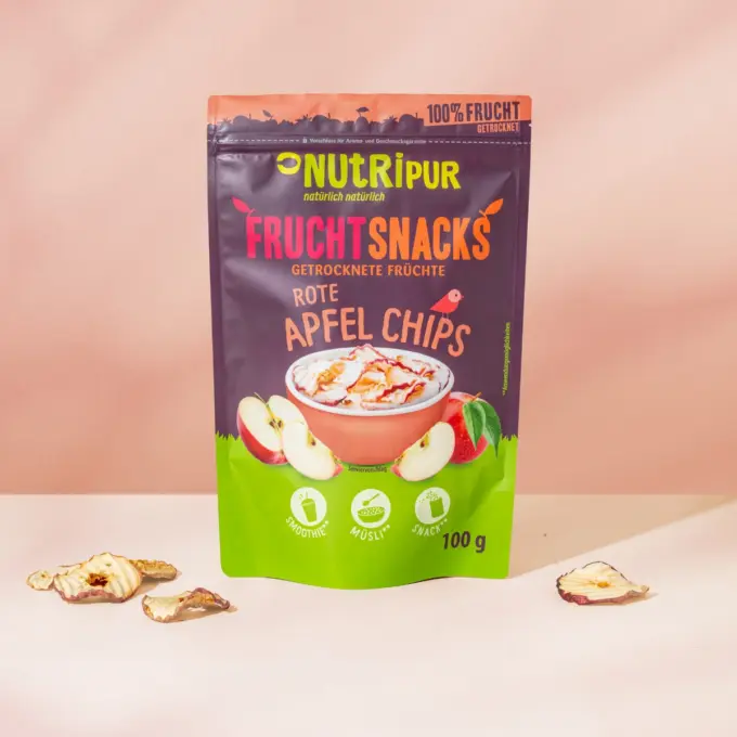 Hier ist ein Produktbild der getrockneten Apfelchips von Nutripur
