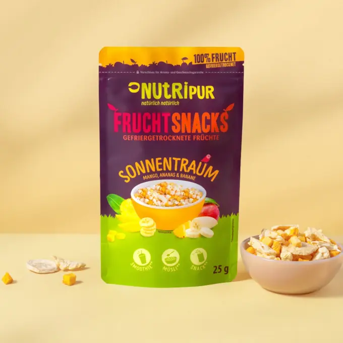 Hier ist ein Produktbild des gefriergetrockneten Fruchtmix "Sonnentraum" von Nutripur