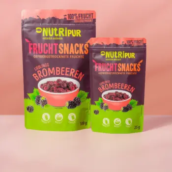 Hier ist ein Bild der von NutriPur zum Kauf angebotenen Varianten der gefriergetrockneten Brombeeren.