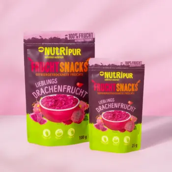 Von NutriPur zum Kauf angebotenen Varianten der gefriergetrockneten Drachenfrüchte.