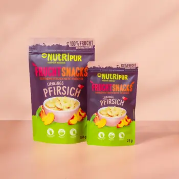 Hier ist ein Bild der von NutriPur zum Kauf angebotenen Varianten der gefriergetrockneten Pfirsiche.