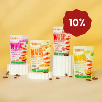 Hier ist ein Bild aller von NutriPur zum Kauf angebotenen Varianten der weichen Gummibärchen NUR Frucht Softies