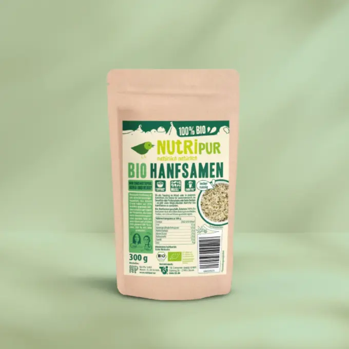 Hier ist ein Produktbild der Bio-Hanfsamen von NutriPur