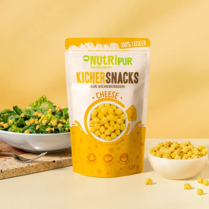 Bild zeigt Verpackung der Cheese Kichererbsen-Chips
