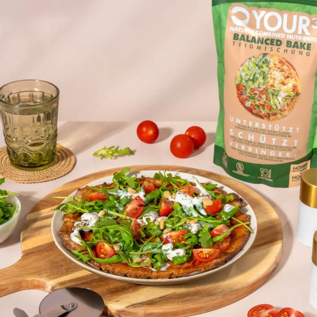 Bild zeigt lecker aussehende Pizza aus der Teigmischung gemacht