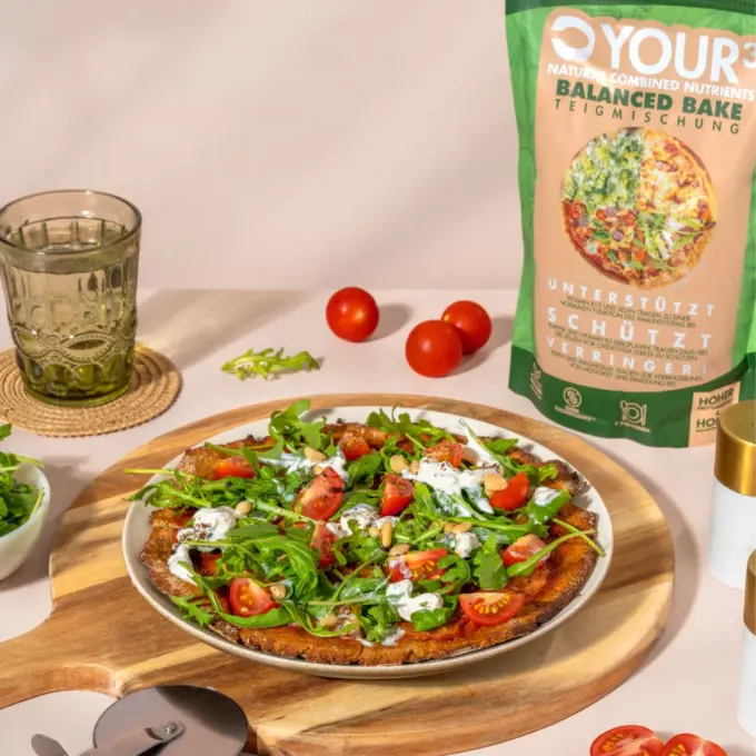 Bild zeigt lecker aussehende Pizza aus der Teigmischung gemacht