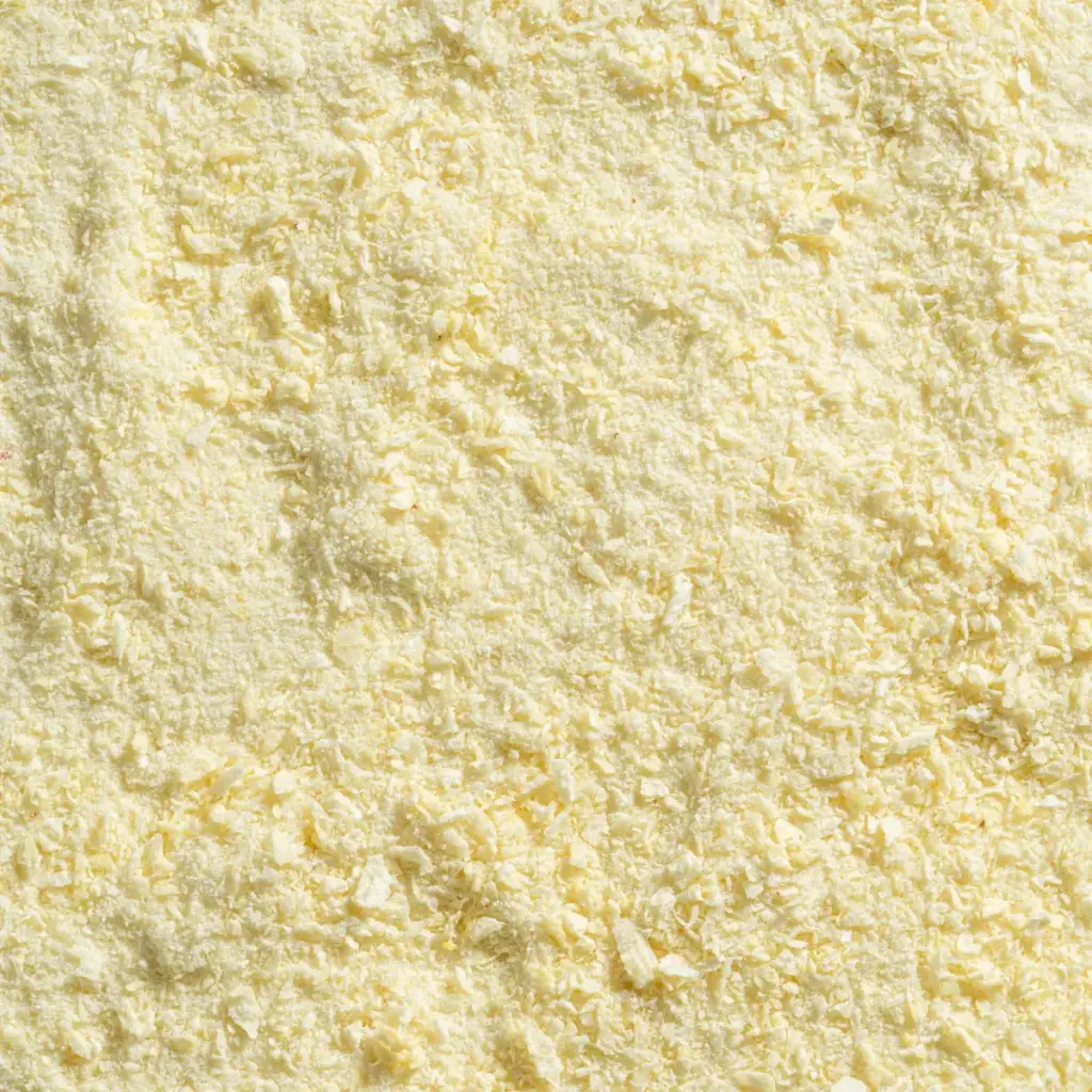 Ein Bild zeigt eine Makroaufnahme des gefriergetrockneten Ananas-Fruchtpulvers von NutriPur