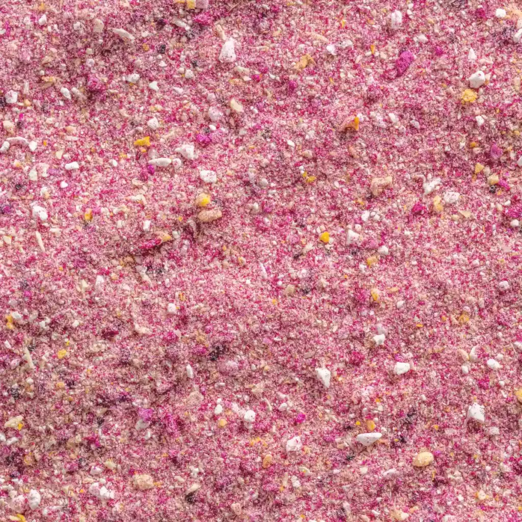 Ein Bild zeigt eine Makroaufnahme des gefriergetrockneten Tropic-Mix-Fruchtpulvers von Nutripur