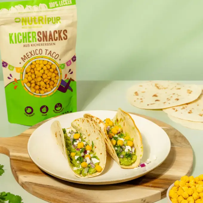Bild zeigt Mexico Taco Kichererbsen-Snack als Topping in leckeren Tacos