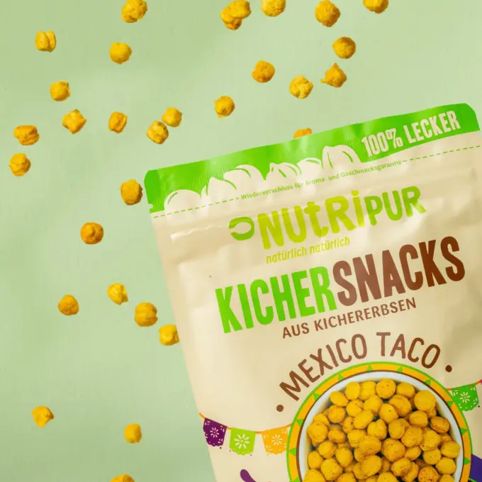 Detailbild der Verpackung und der Mexiko Kichererbsen-Snacks