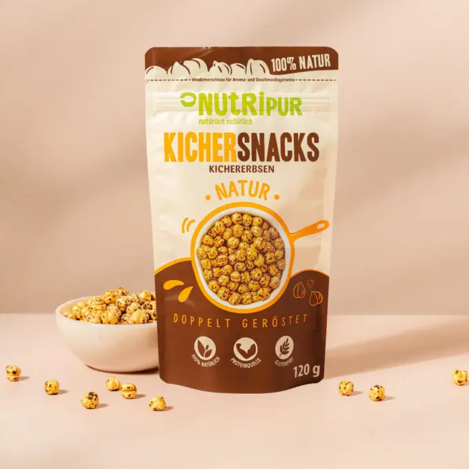 Produktbild der gerösteten Kichererbsen ohne Salz von NutriPur