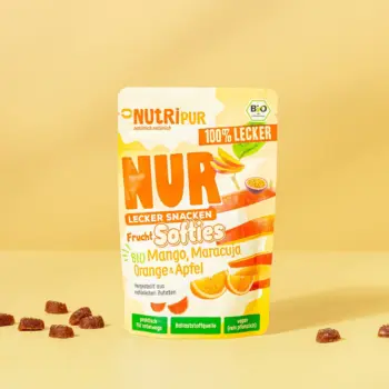 Hier ist ein Produktbild der NUR Frucht Softies BIO Mango, Maracuja, Orange & Apfel
