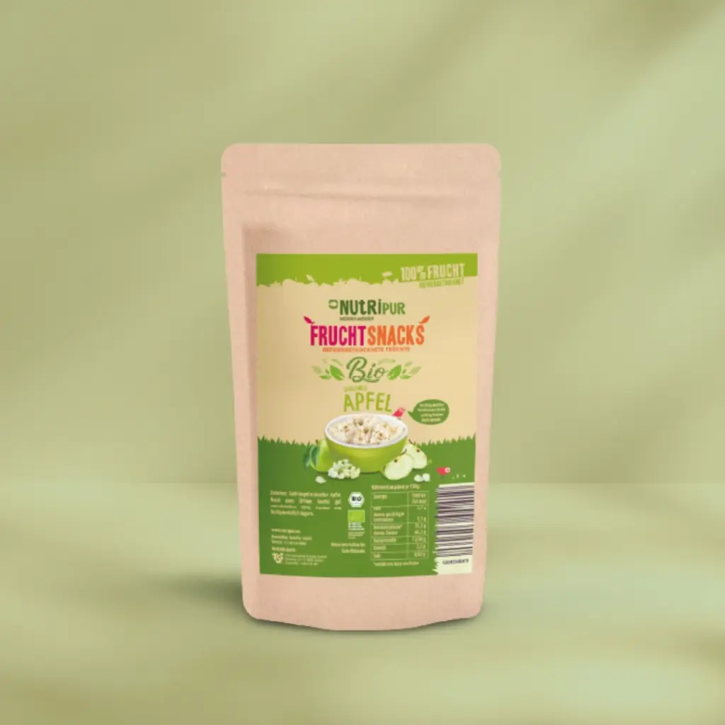 Hier ist ein Produktbild der gefriergetrockneten Bio-Apfelstücke von NutriPur