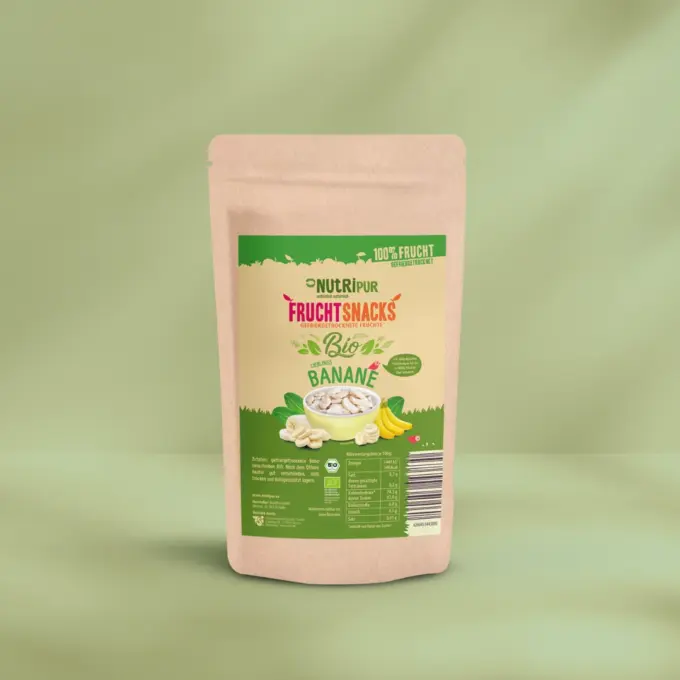Hier ist ein Produktbild der gefriergetrockneten Bio-Bananen von NutriPur