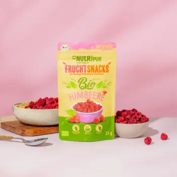 Hier ist ein Produktbild der gefriergetrockneten Bio-Himbeeren von NutriPur
