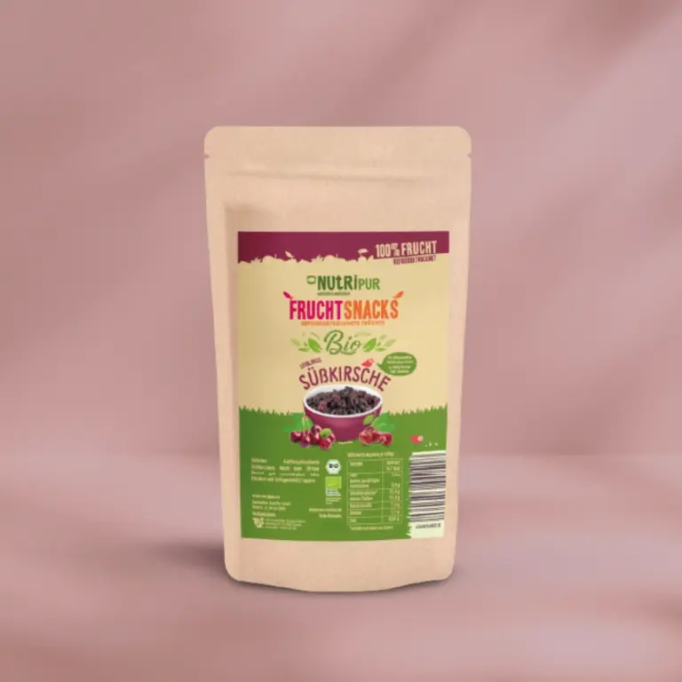 Hier ist ein Produktbild der gefriergetrockneten Bio-Süsskirschen von NutriPur