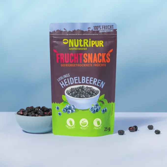 Hier ist ein Produktbild der gefriergetrockneten Heidelbeeren von Nutripur