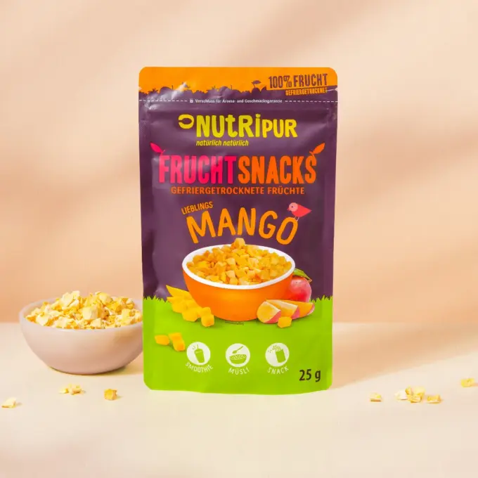 Hier ist ein Produktbild der gefriergetrockneten Mango von Nutripur