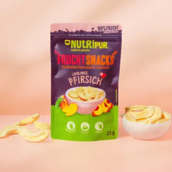Hier ist ein Produktbild der gefriergetrockneten Pfirsiche von Nutripur